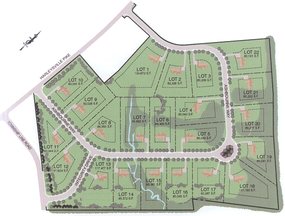 2 Dimensional Community Plot Plan with Lot Numbers
and Acreage