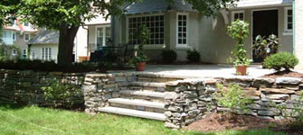 Stone Walls, Steps, Patios with Planters, Plants and Flower Design