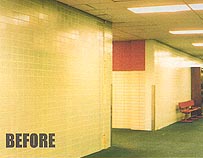 School Hallway Before During and After Tile Reglazing
