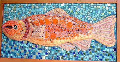 One of a Kind Jeweled Fish, Mosaic Mirror