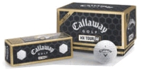 With the patented HEX Aerodynamics, this tour-proven 3-piece ball gives you softer
feel with more spin and greenside control.  This and the HX Tour were the top of the line balls by Callaway for the last
several years.  Available with your logo while supplies last.  This ball is $3.50/dozen less than the just introduced
Callaway Tour i and Tour ix.