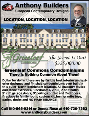 Advertisement for Greenleaf Common New Townhomes in Bethlehem, PA