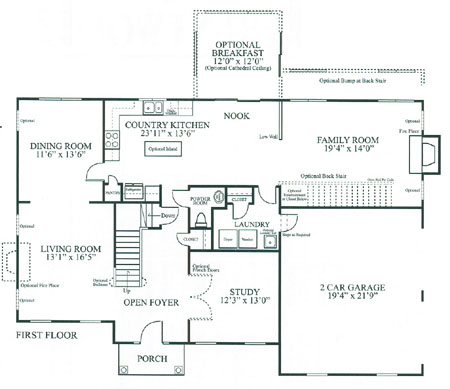 First Floor Plan of the Brandywine Model
at Brentwood